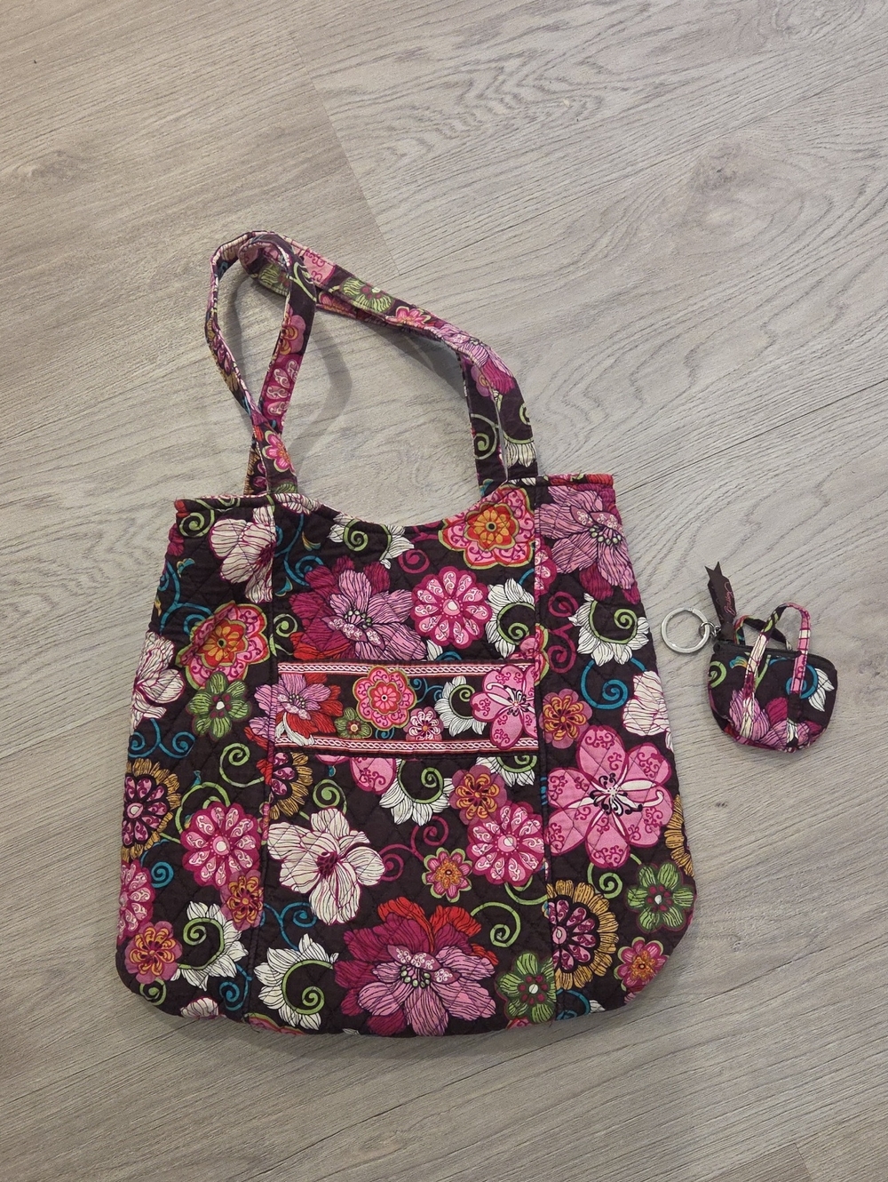 Vera Quilted Floral Tote Bag in Pink Multi - Shoulder Bag